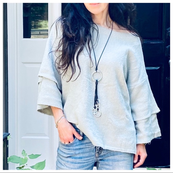 BOHO CHIC LAYERED SLEEVES LOOSE FIT SWEATER - Picture 7 of 16